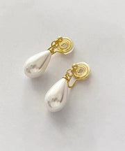Chic Gold Copper Alloy Pearl Water Drop Stud Earrings