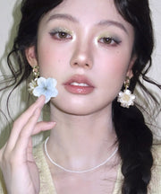 Chic Gold Copper Alloy Resin Floral Drop Earrings