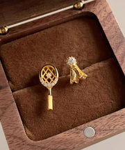 Chic Gold Copper Alloy Zircon Asymmetrical Badminton Racket Drop Earrings