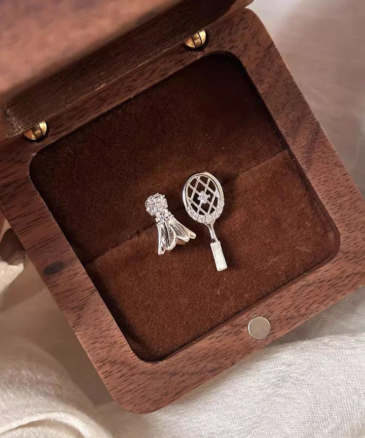 Chic Gold Copper Alloy Zircon Asymmetrical Badminton Racket Drop Earrings