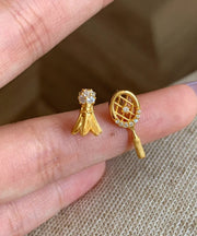 Chic Gold Copper Alloy Zircon Asymmetrical Badminton Racket Drop Earrings