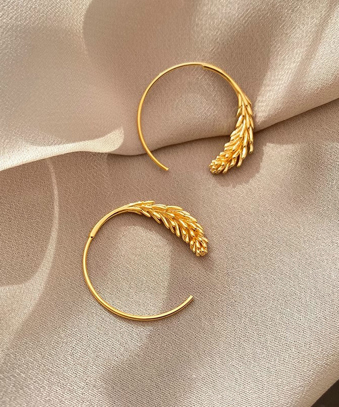 Chic Gold Copper Overgild Ear Of Wheat Hoop Earrings