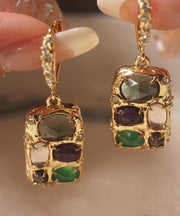 Chic Gold Copper Overgild Gem Stone Tassel Drop Earrings