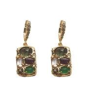 Chic Gold Copper Overgild Gem Stone Tassel Drop Earrings