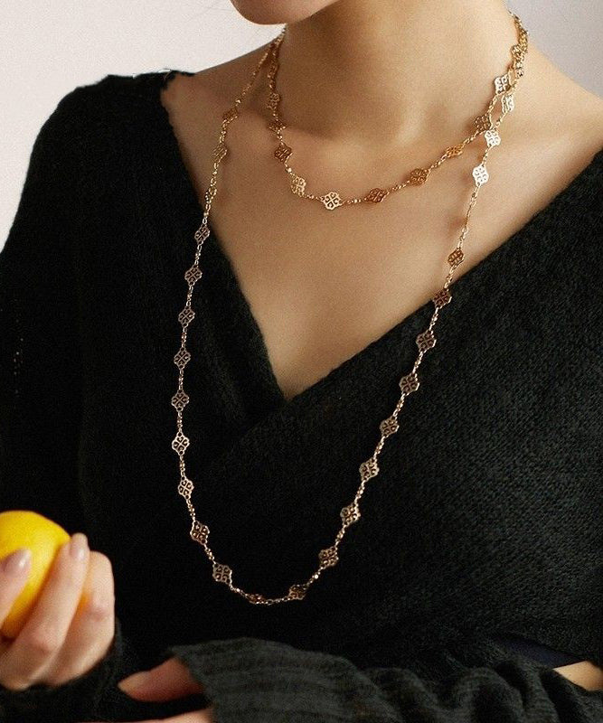 Chic Gold Copper Overgild Hollow Out Floral Sweater Lariat Necklace