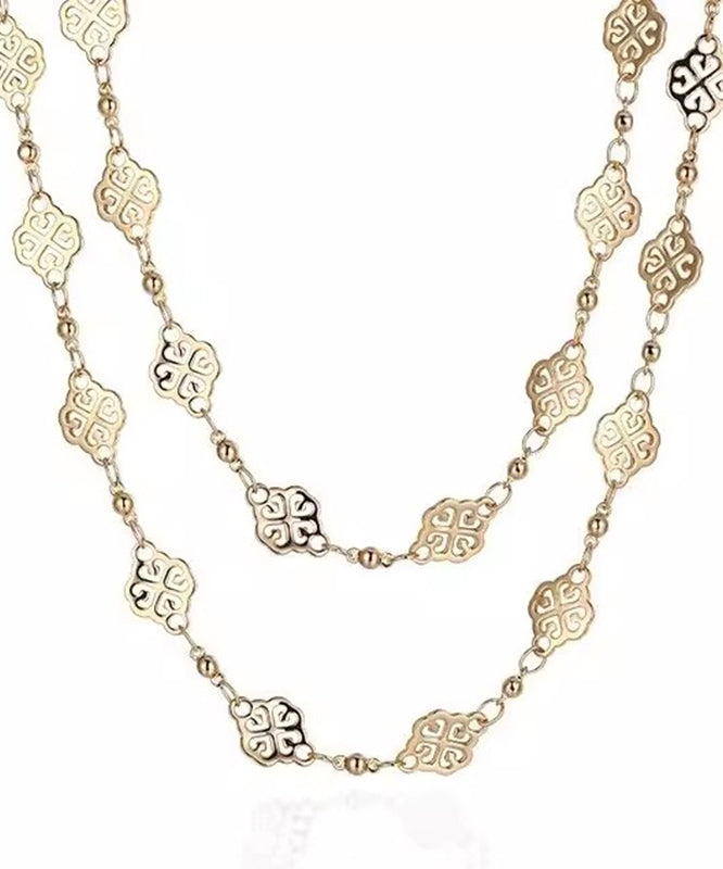 Chic Gold Copper Overgild Hollow Out Floral Sweater Lariat Necklace