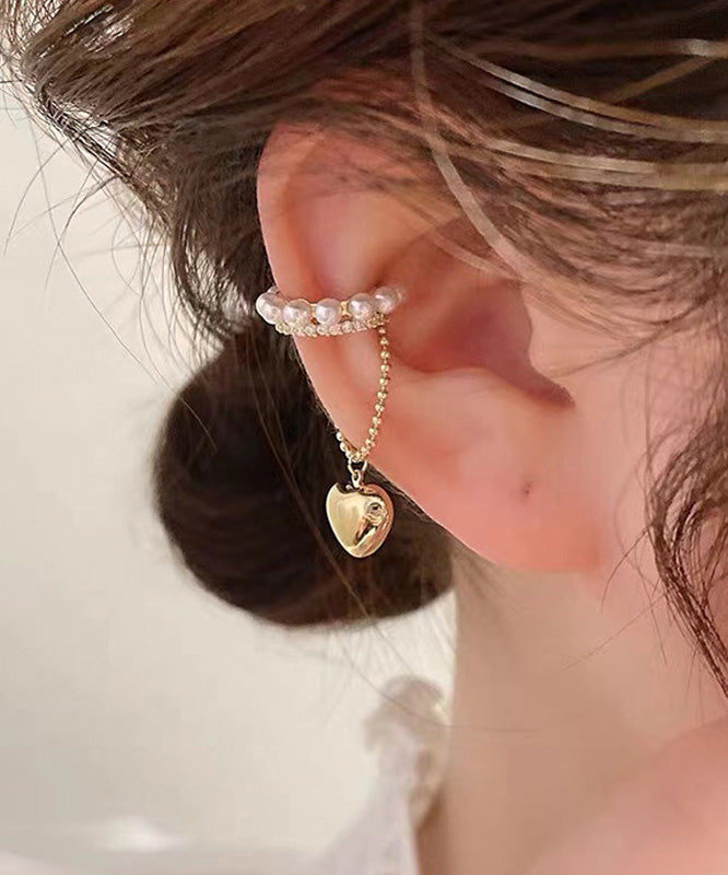 Chic Gold Copper Overgild Zircon Pearl Love Tassel Drop Earrings