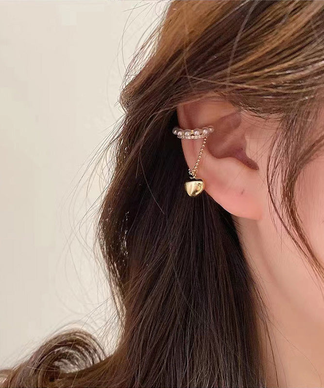 Chic Gold Copper Overgild Zircon Pearl Love Tassel Drop Earrings