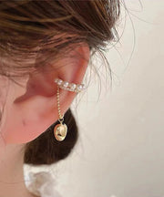 Chic Gold Copper Overgild Zircon Pearl Love Tassel Drop Earrings
