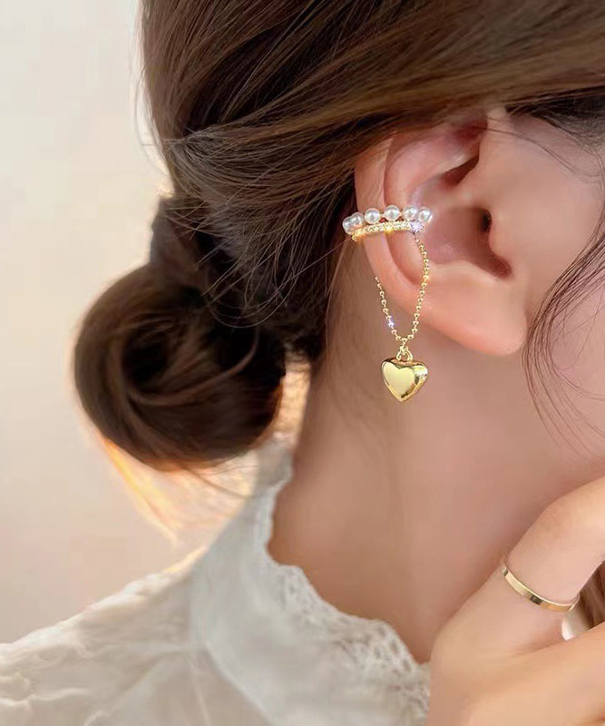 Chic Gold Copper Overgild Zircon Pearl Love Tassel Drop Earrings