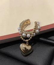 Chic Gold Copper Overgild Zircon Pearl Love Tassel Drop Earrings