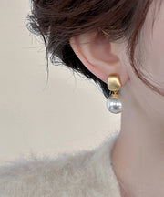 Chic Gold Metal Alloy Pearl Drop Earrings