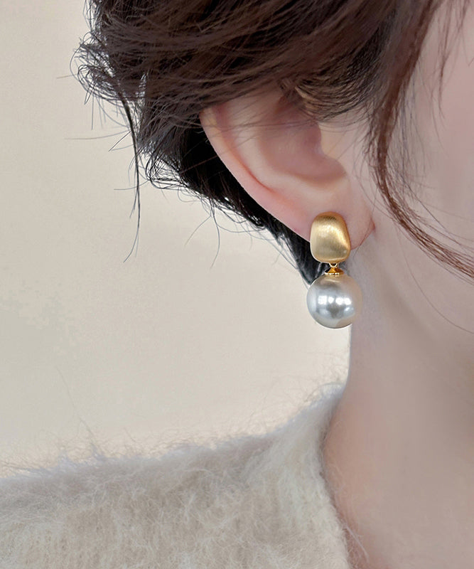 Chic Gold Metal Alloy Pearl Drop Earrings