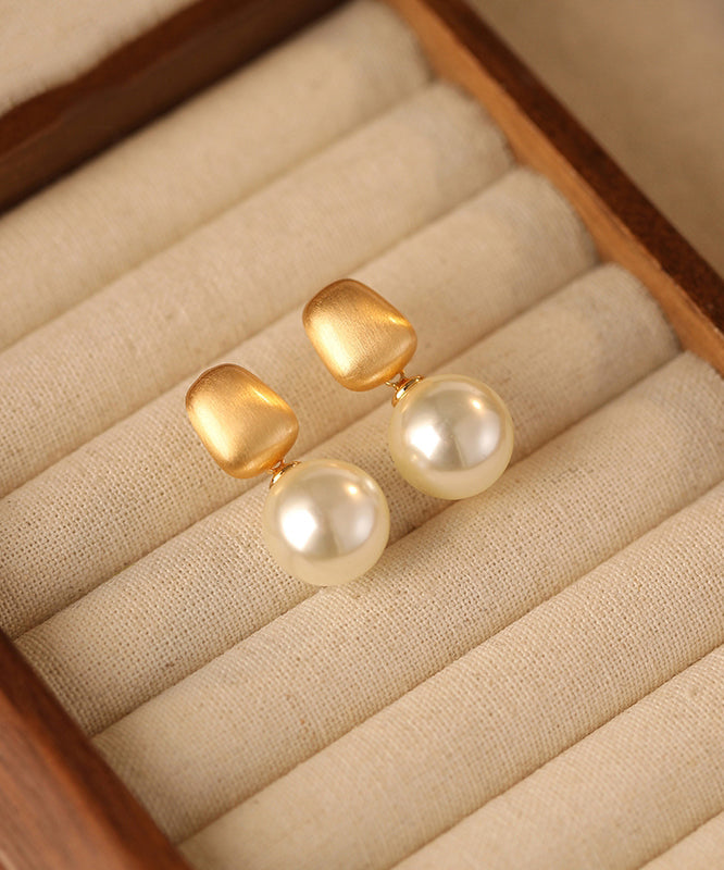 Chic Gold Metal Alloy Pearl Drop Earrings