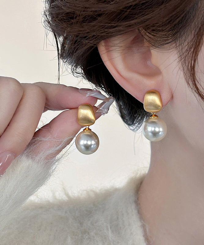 Chic Gold Metal Alloy Pearl Drop Earrings