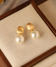 Chic Gold Metal Alloy Pearl Drop Earrings