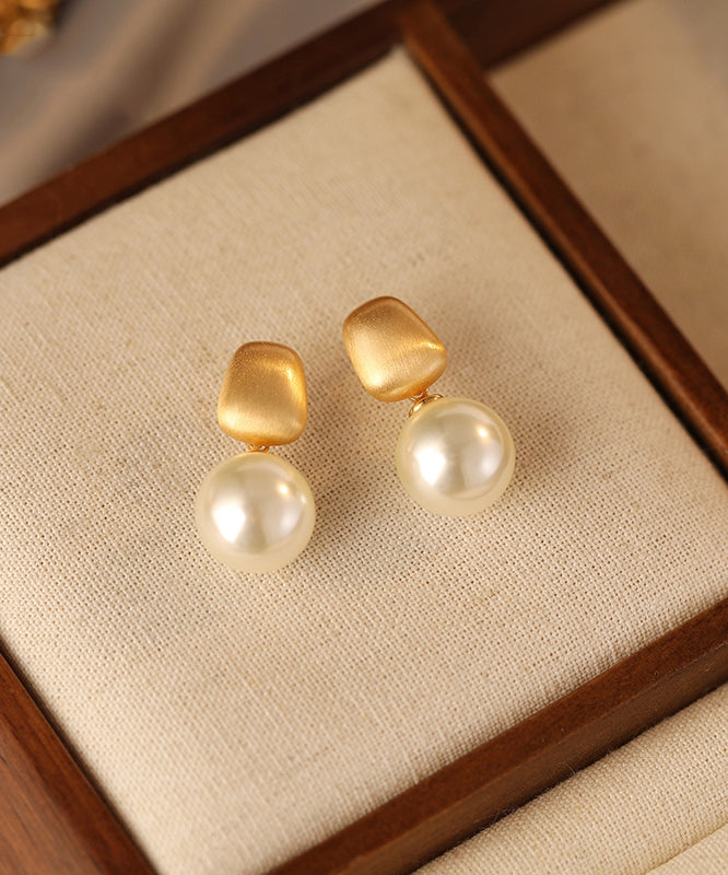 Chic Gold Metal Alloy Pearl Drop Earrings