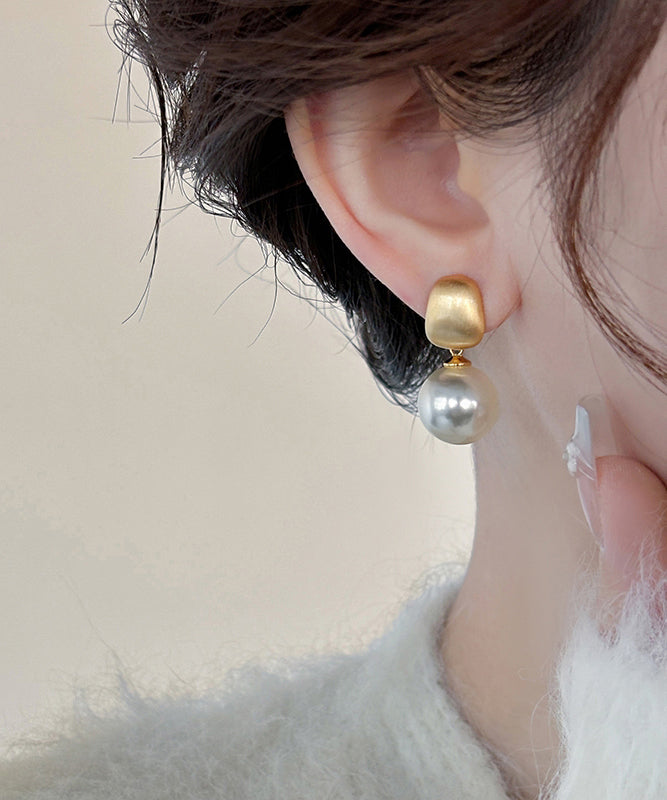 Chic Gold Metal Alloy Pearl Drop Earrings