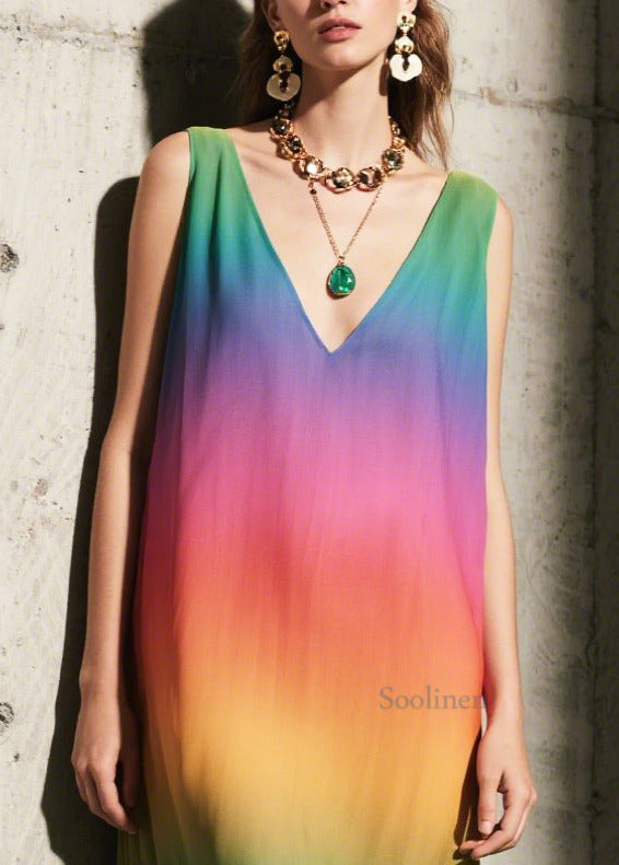 Chic Gradient Color Patchwork Lace Sundress Summer