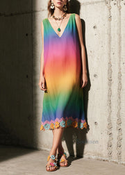 Chic Gradient Color Patchwork Lace Sundress Summer