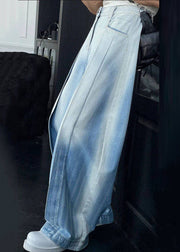 Chic Gradient Color Pockets High Waist Denim Men Wide Leg Pants Summer
