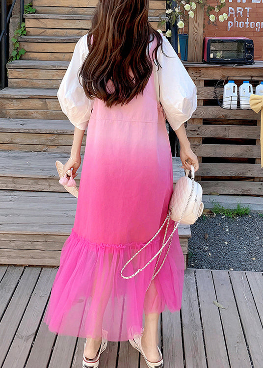 Chic Gradient Color Pockets Tulle Patchwork Denim Strap Dress Sleeveless