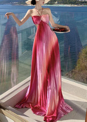 Chic Gradient Pink Tie Dye Exra Large Hem Silk Strapless Dress Summer