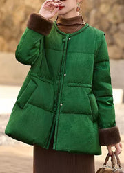 Chic Green Cinched Jacquard Duck Down Down Coat Winter
