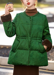 Chic Green Cinched Jacquard Duck Down Down Coat Winter