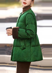 Chic Green Cinched Jacquard Duck Down Down Coat Winter