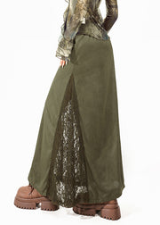 Chic Green High Waist Maxi Skirt Summer Lace Patchwork