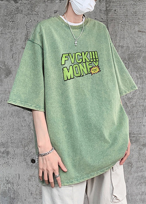 Chic Green Letter Print Cotton Best T Shirts Men Half Sleeve