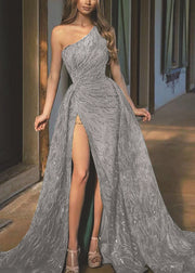 Chic Green One Shoulder Side Open Party Dress Sleeveless