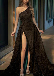 Chic Green One Shoulder Side Open Party Dress Sleeveless