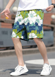 Chic Green Print Cotton Pockets Men Shorts Summer