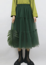 Chic Green Ruffled Elastic Waist Tulle Skirt Summer