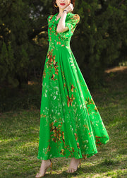 Chic Green Ruffled Print Chiffon Maxi Dresses Summer