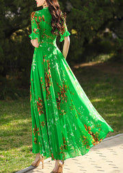 Chic Green Ruffled Print Chiffon Maxi Dresses Summer