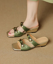 Chic Green Splicing Wedge Slide Sandals Peep Toe