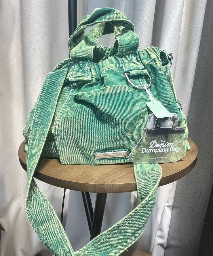 Chic Green Tie Dye Denim Versatile Tote Bag