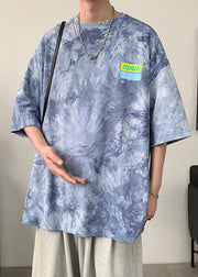 Chic Green Tie Dye Letter Oversized Cotton Mens T Shirts Half Sleeve