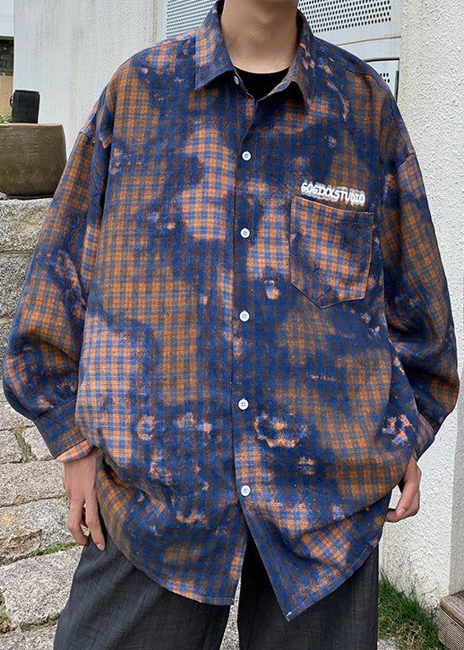 Chic Green Tie Dye Plaid Oversized Cotton Men&