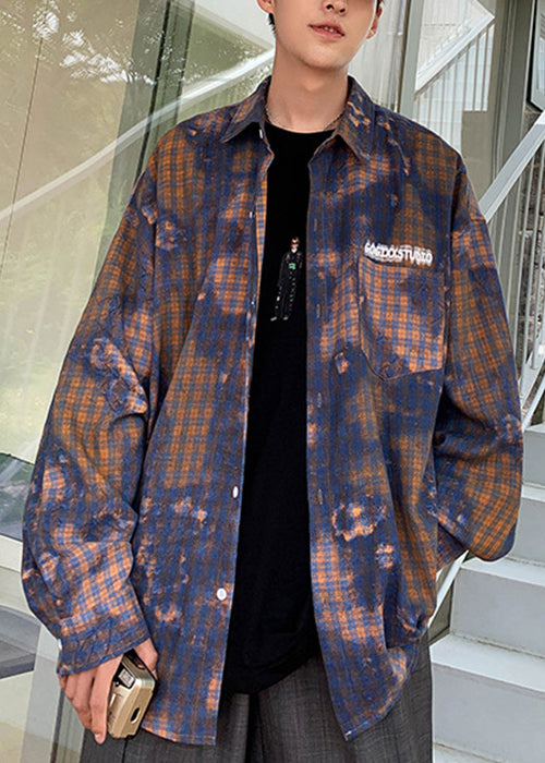Chic Green Tie Dye Plaid Oversized Cotton Men&