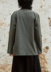 Chic Grey Bow Button Shirt Long Sleeve