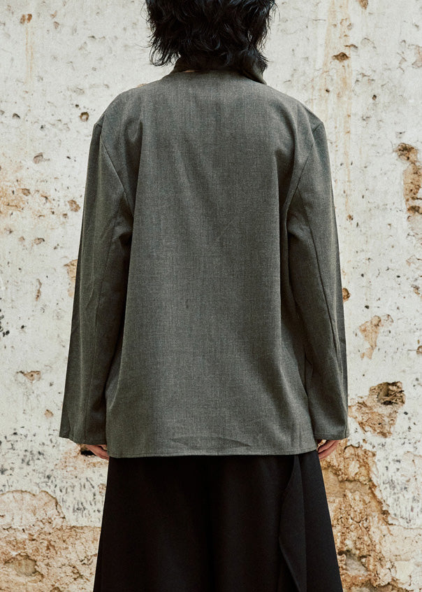 Chic Grey Bow Button Shirt Long Sleeve
