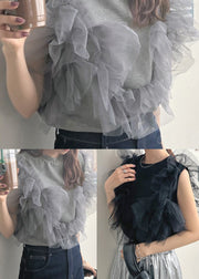 Chic Grey O-Neck Patchwork Tulle Vest Tops Summer