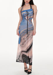 Chic Grey One Shoulder Patchwork Tulle Dress Sleeveless