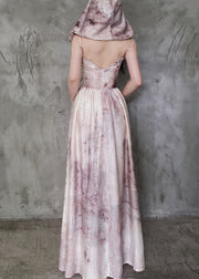 Chic Hooded Removable Tie Dye Cotton Spaghetti Strap Dress Sleeveless