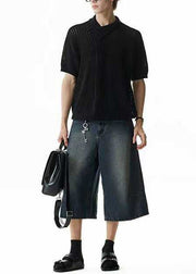 Chic Khaki Asymmetrical Hollow Out Knit Graphic Tees Men Summer