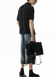 Chic Khaki Asymmetrical Hollow Out Knit Graphic Tees Men Summer